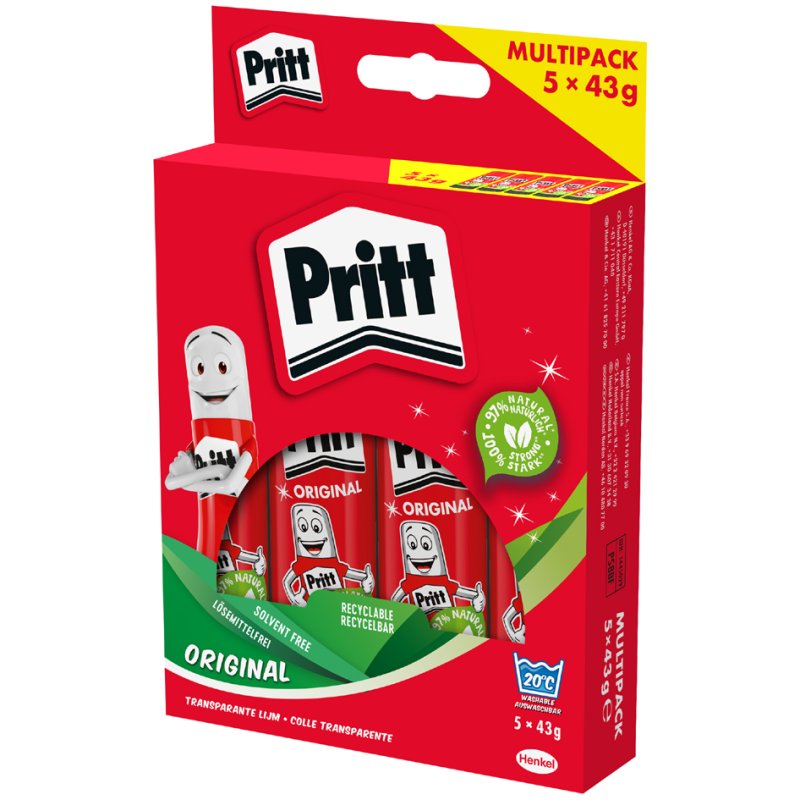 Pritt lijmstift 6 stuks van 22g, oplosmiddelvrij, multipack